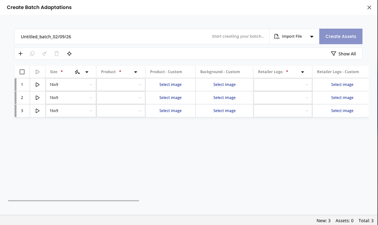 The Create Batch Adaptations window